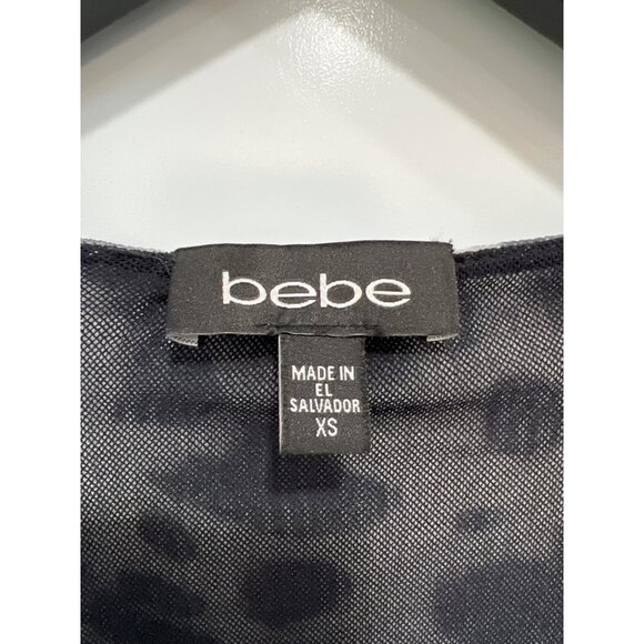 Bebe Faux Wrap Mini Dress Size XS Mesh Mob Wife Leopard Animal Print Mesh V Neck - Picture 3 of 8